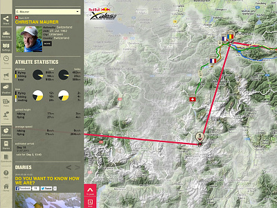 Red Bull Xalps Live Tracking - Map view with weather overlay clouds flat google earth google maps icons paragliding red bull tracking user interafce weather