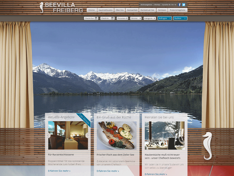 Seevilla Website draft animation hotel lake nature parallax website