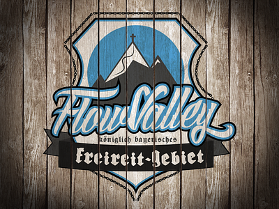 Flow Valley Logo Wood bavaria flow valley fraktur heraldic logo mountainbike mountains snowboard typography