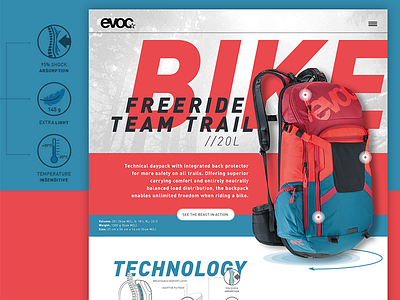 Evoc product detail page concept backpack bike bike gear bold evoc freeride logo mountainbike mtb type ux website