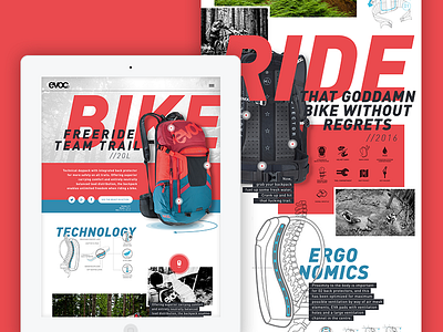 Evoc product detail page concept backpack bike bike gear bold evoc freeride logo mountainbike mtb type ux website
