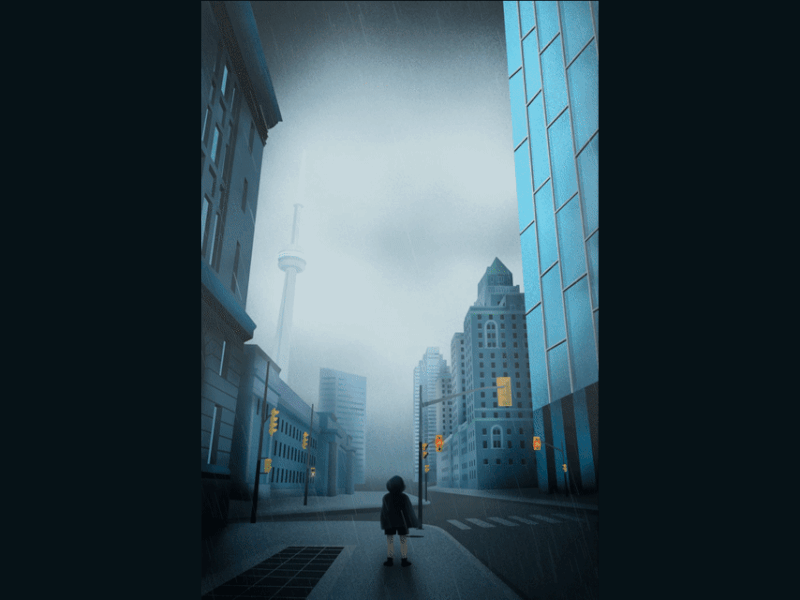 Toronto In The Rain - Animation after effects animation cloudy design digital art downtown motion design motion graphics moving illustration rainy street toronto