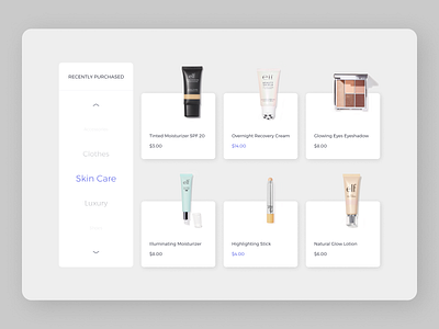 Skin care Products Page branding design minimal ui