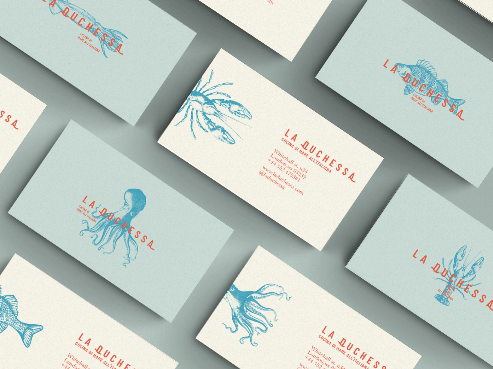 La Duchessa // Italian Seafood Restaurant blue branding branding design customtype engraving fish food illustration logo logodesign logotype mark octopus pastels restaurant sea seafood typogaphy