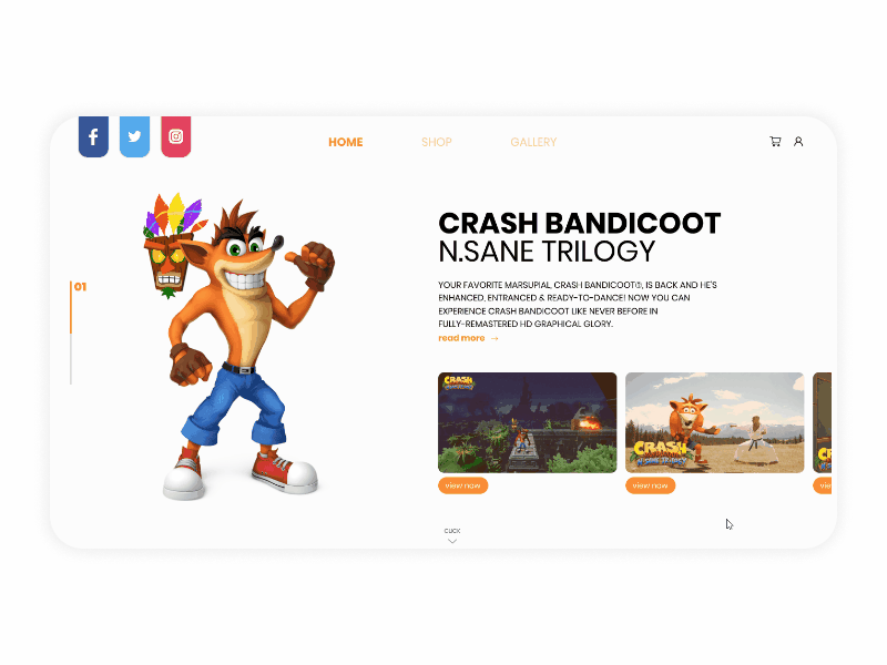 CRASH BANDICOOT animation bandicoot crash bandicoot daily ui dailyui design figma homepage homepagedesign prototype redesign ui web