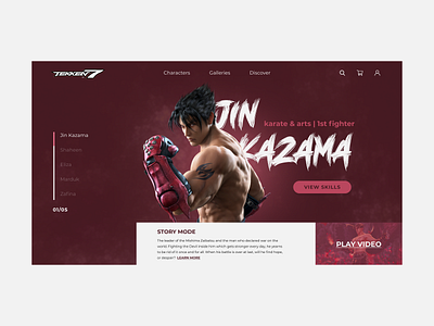 TEKKEN | JIN KAZAMA CHARACTER character design fighter figma game homepage kazama tekken tekken7 ui user interface ux web website