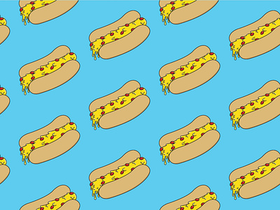 pizza dogs blue bright hotdogs illustration pattern pattern art pattern artist pattern design pizza pop trippy