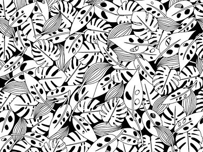 foliage black black and white illustration leaves monstera pattern pattern art pattern artist pattern design plants surface pattern