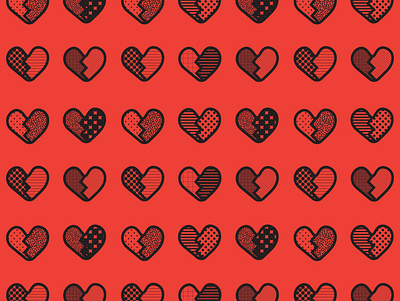 broken hearts illustration pattern pattern art pattern artist pattern design print red surface pattern