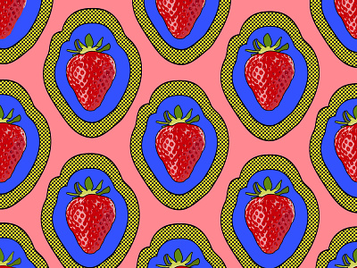 strawberry pop variation bright illustration pattern pattern art pattern artist pattern design pop print strawberries strawberry surface pattern surface pattern design