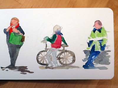 Bus Stop drawing painting people watercolour