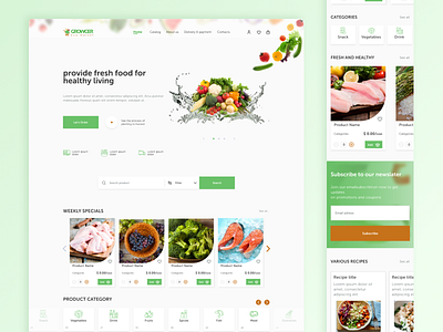 Growcer - Grocery shopping website clean ecommerce fruits grocery seasoning uiwebsite design vegetable website