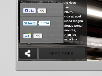 Share Badge button facebook glow google hover icon read more share texture twitter ui