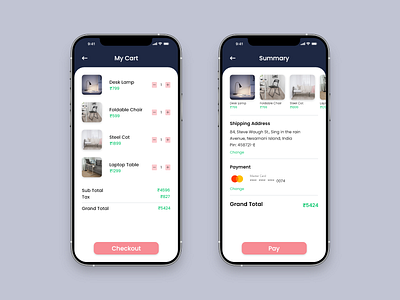 Shopping cart app design minimal ui ux