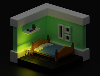 Isometric room - Low Light 3d 3dillustration b3d blender