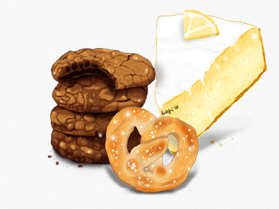 pretzel brownie dessert lemon cookie cake illustration fiverr cake cookie desserts digital art digital painting food illustration