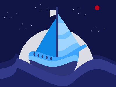 #008 - A boat on the water blue boat illustration london mbe night sea sketch ui design uidesigner