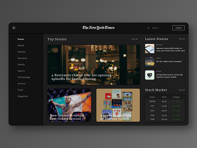 New York Times Redesign concept design dark mode dark theme dark ui dark website newsapp newspaper redesign redesign challenge rework uidesign uiux uplabs uxdesign