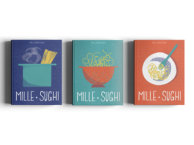 Mille Sughi Cover Options bright colors cover design dribbbleweeklywarmup graphicdesign halftone handlettered limited colour palette limited palette retro illustration typography