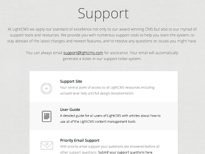 LightCMS Support Page Redesign support ui ux