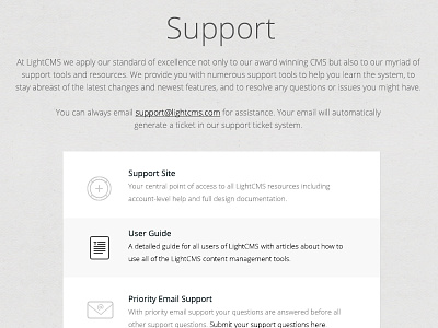 LightCMS Support Page Redesign