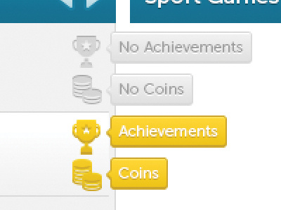 Coins & Achievements achievements bevel blue coins game gold inactive indent lewisainslie lewwis silver ui website