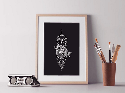 Cat in space artwork black black paper cat dotwork line liner linerart mockup space vector