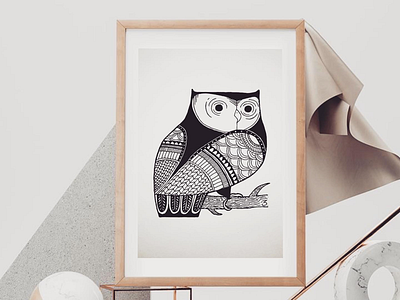 Owl by black liner artwork black liner dotwork handmade lineart nature ornaments owl vector white paper