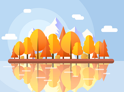 autumn landscape autumn bluesky design fall flat flat illustration illustraion lake landscape mountains postcard vector