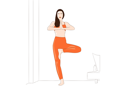 yoga girl.3 design flat flat illustration girl illustraion light lineart lines simple tree yoga yoga pose