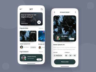 NFT - Mobile App Design app design art blockchain crypto art dark design ethereum finance futuristic light minimalist mobile nft nft app nft mobile design token ui ui design uiux ux