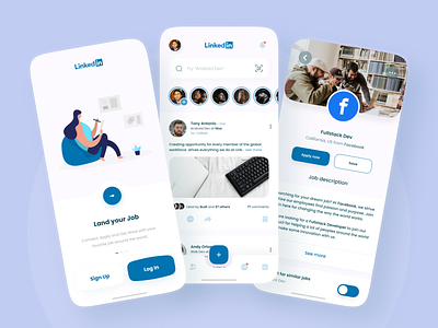 LinkedIn App app clean concept design hire ios job finder job listing job portal job search linkedin linkedin app minimal mobile mobile app profile social media social network ui ux