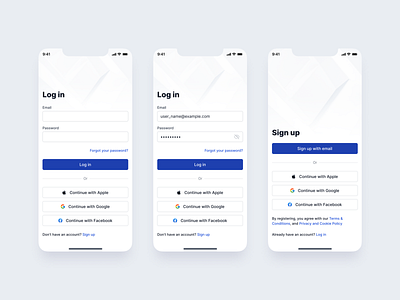 Log in & Sign Up Screens app design email interface ios key layout log in login data minimal mobile onboarding password register sign in sign up ui user experience user interface ux