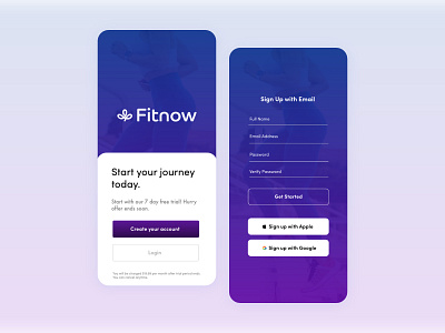 Fitnow - Fitness App Login app design minimal ui ux