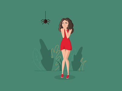 Arachnofobia fear flat illustraion person spider
