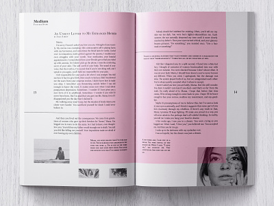 Magazine Spread article magazine magazine spread medium pink print typography