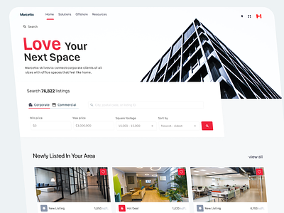 Marcetto Commercial Realty Landing Page branding design landingpage realestate realestateapp realty ui uidesign uxdesign webapp