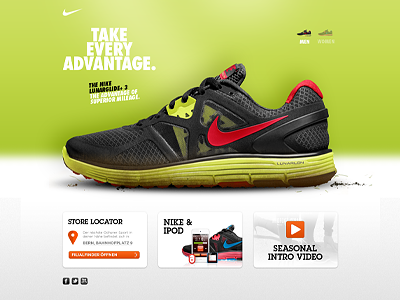 Nike LunarGlide+ 3 microsite green hero shot landingpage men microsite nike running shoes
