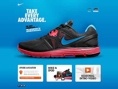 Nike LunarGlide+ 3 microsite 2nd draft blue hero shot landingpage microsite nike running shoes women