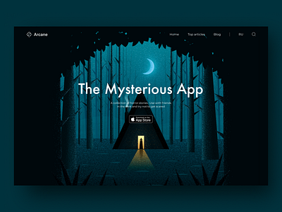 The Mysterious App app darkness forest illustration main main page moon mysterious night thicket ui ux website witch