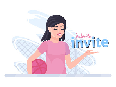 Dribbble invite 2d character design design dribbble flat girl illustration invitation invite woman