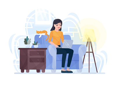 Working from Home 2d business character concept distance dribbble e learning education flat freelance girl graphic design home illustration remote student vector woman work