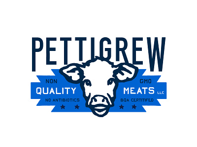 Logo Idea for Pettigrew Quality Meats LLC (Alternate Coloring) americana animal beef brand identity branding cattle classic country cow hand drawn logo meat range rodeo texas whimsical