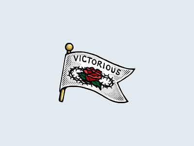 Victorious Halftone Dots Illustrated Pin adobe photoshop cartoon christian comic cross digital illustration faith flag floral illustration pin rose victorious victory whimsical