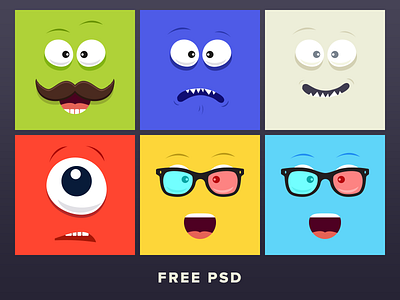 Cartoon Faces cartoon emoticons eyes face happy illustration mustache psd sad smile