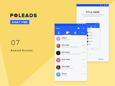 Poleads Chat 2x android chat free material design psd template walkthrogh