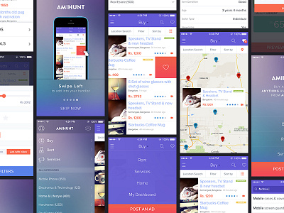 Amihunt UI Kit ecommerce ios listings mobile app product list flat psd search uikit