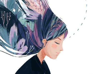 Mind Travelling 02 botanical illustration editorial editorial illustration florals illustration magic illustration mind travelling portrait portrait illustration woman illustration woman portrait