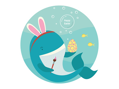 Blue Whale - Easter Bunny art cartoon cartoon character character character art comic design flat illustration typography vector