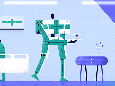 Medical robot character hospital illustration medical motiongraphic recent robot styleframe vector video wip